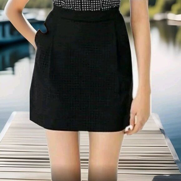 kate spade Dresses & Skirts - NWT! Kate Spade Saturday Black Mini Skirt Sz4 Pockets & Pleats Perforated Cotton